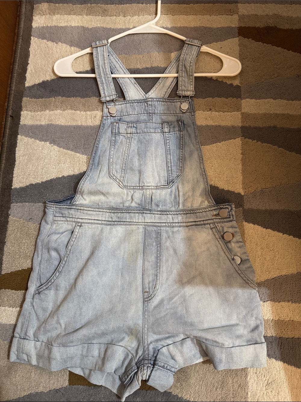 Light Wash Denim Overall Shorts